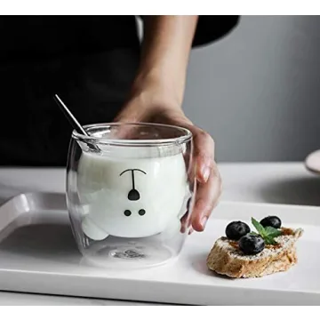 Cute Bear Double Wall Glass Mugs for Coffee