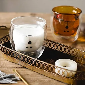 Cute Bear Double Wall Glass Mugs for Coffee