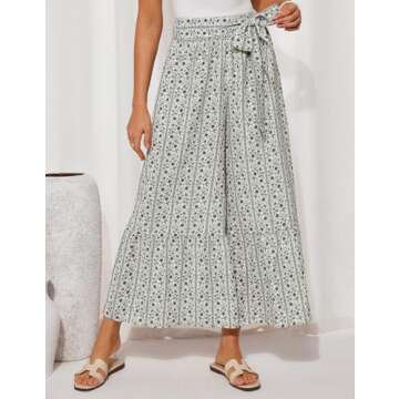 GRACE KARIN Women's High-Waisted Light Palazzo Pants, Floral Design