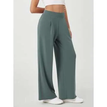 ODODOS Modal Soft Wide Leg Pants for Women High Waist Casual Relaxed Pants with Pockets, 29" Inseam, Slate Green, Medium