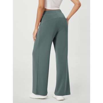 ODODOS Modal Soft Wide Leg Pants for Women High Waist Casual Relaxed Pants with Pockets, 29" Inseam, Slate Green, Medium
