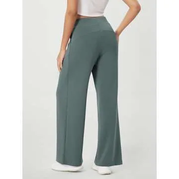 ODODOS Modal Soft Wide Leg Pants for Women High Waist Casual Relaxed Pants with Pockets, 29" Inseam, Slate Green, Medium