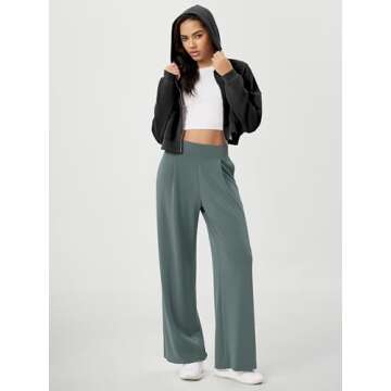 ODODOS Modal Soft Wide Leg Pants for Women High Waist Casual Relaxed Pants with Pockets, 29" Inseam, Slate Green, Medium