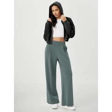 ODODOS Modal Soft Wide Leg Pants for Women High Waist Casual Relaxed Pants with Pockets, 29" Inseam, Slate Green, Medium