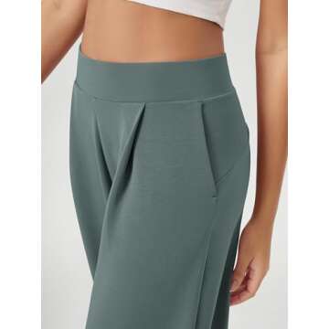 ODODOS Modal Soft Wide Leg Pants for Women High Waist Casual Relaxed Pants with Pockets, 29" Inseam, Slate Green, Medium