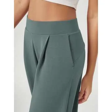 ODODOS Modal Soft Wide Leg Pants for Women High Waist Casual Relaxed Pants with Pockets, 29" Inseam, Slate Green, Medium
