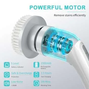 Electric Spin Scrubber, FARTVOLUS Cordless Cleaning Brush with 8 Replaceable Brush Heads, Bathroom and Floor Tile 360 Power Scrubber Dual Speed with Extension Handle for Bathtub, Kitchen, Window