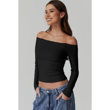 Stylish QINSEN Off Shoulder Ribbed Top for Women