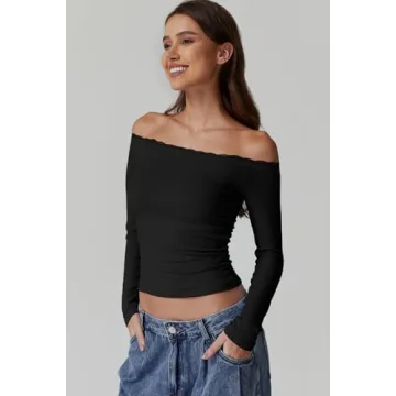 Stylish QINSEN Off Shoulder Ribbed Top for Women