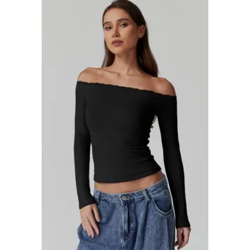 Stylish QINSEN Off Shoulder Ribbed Top for Women