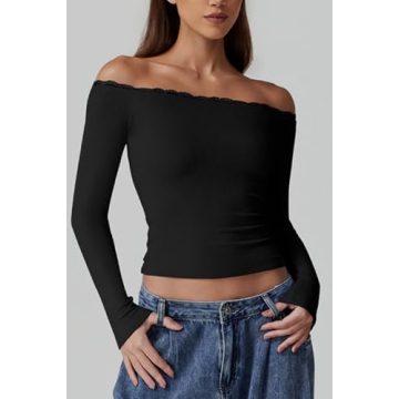 Stylish QINSEN Off Shoulder Ribbed Top for Women