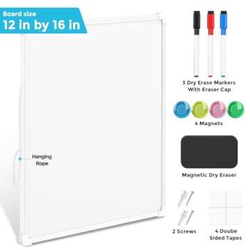 MaxGear Double-Sided Dry Erase Board for Wall, 16"x12" Hanging Whiteboard, Small Dry Erase White Boa...