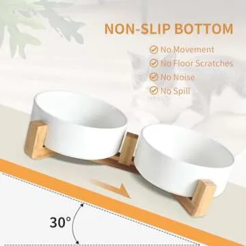 Ceramic Pet Bowls with Anti-Slip Wooden Stand for All Pets