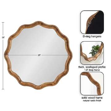 Kate and Laurel Hatherleigh 28 Inch Round Wooden Wall Mirror - Rustic Brown Bohemian Decor