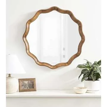 Kate and Laurel Hatherleigh 28" Round Wooden Wall Mirror