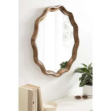 Kate and Laurel Hatherleigh 28" Round Wooden Wall Mirror