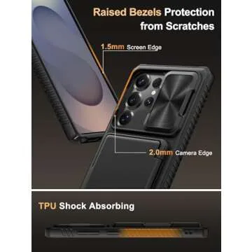 Vihibii for Samsung Galaxy S25 Ultra Case with Card Holder (4 Cards), [RFID Blocking] & Slide Camera Cover & Military Grade Drop Protection, Heavy Duty Wallet Cover for Samsung Galaxy S25 Ultra, Black