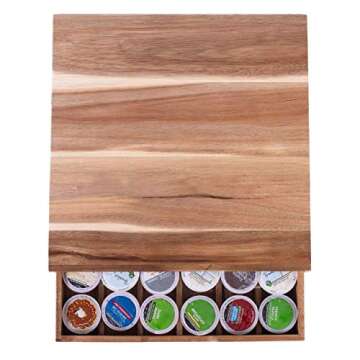 Select Essentials Coffee Pod Drawer - Acacia Wood Coffee Storage Drawer, Espresso Pods Holder, Rustic Coffee Pod Holder for Kitchen, Wooden Coffee Pod Organizer compatible with K Cups/OringinalLine