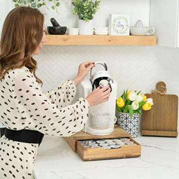 Select Essentials Coffee Pod Drawer - Acacia Wood Coffee Storage Drawer, Espresso Pods Holder, Rustic Coffee Pod Holder for Kitchen, Wooden Coffee Pod Organizer compatible with K Cups/OringinalLine