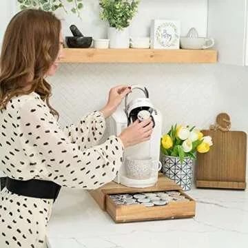 Select Essentials Coffee Pod Drawer - Acacia Wood Coffee Storage Drawer, Espresso Pods Holder, Rustic Coffee Pod Holder for Kitchen, Wooden Coffee Pod Organizer compatible with K Cups/OringinalLine