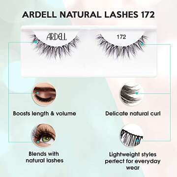Ardell Lashes Natural 172 - Reusable, Natural Looking False Eyelashes, Long-Lasting Strip Lash for Everyday Wear, 4 Pack