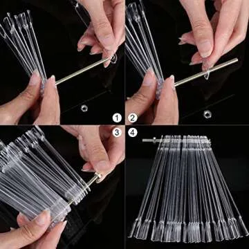200 Pieces Nail Swatch Sticks Clear Square Nail Tips Nail Color Display Sticks Nail Swatches with Metal Screw Holder Fan Shaped Plastic Sample Sticks