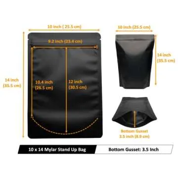 50 Pack 1 Gallon Matte Black Stand Up Food Storage Bags – 5 Mil 10x14 Inches Resealable Food Storage Zipper Pouch Bag, Large Heat Sealable Plastic Foil Packaging Pouches