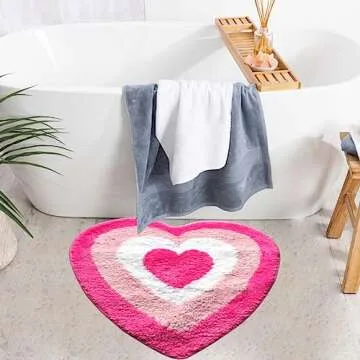 Evovee Pink Heart Bath Mat Hot Pink Rug Funny Cute Bathroom Decor Valentine Shower Rugs Retro Funky Bedroom Aesthetic Fun Preppy Cool Apartment College Novelty Washable Bathmat Girl