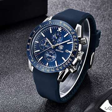 BENYAR - Stylish Wrist Watch for Men, Silicon Strap Quartz Movement, Waterproof Analog Chronograph Business Watches