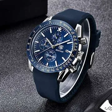 BENYAR - Stylish Wrist Watch for Men, Silicon Strap Quartz Movement, Waterproof Analog Chronograph Business Watches