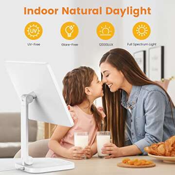 LASTAR Light Therapy Lamp - UV-Free 12000 Lux Max, 5 Brightness & 4 Color Temps, 6 Timer Functions