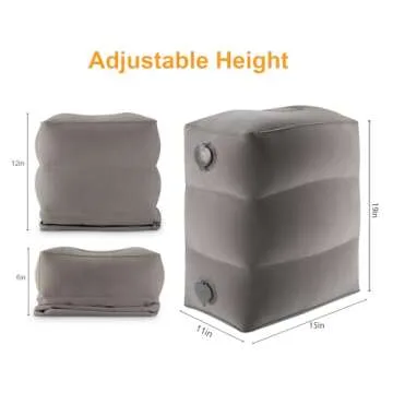 Inflatable Travel Foot Rest Pillow, Kids Airplane Bed, Adjustable Height Leg Pillow, Make a Flat Bed for Toddler, Fits for Airplane, car（Grey, 2 Pack）