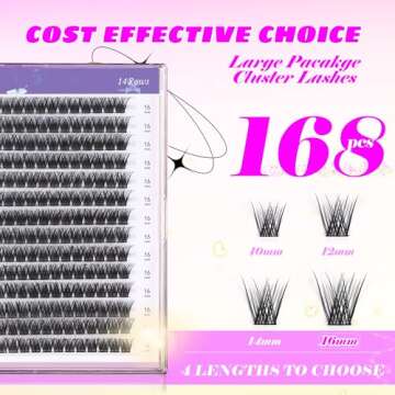 GAQQI Lash Clusters, GQ03 False Eyelashes DIY Lash Extensions C Curl 168PCS Cluster Lashes 16MM, Wis...