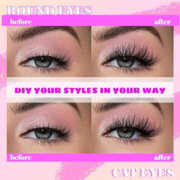 GAQQI Lash Clusters, GQ03 False Eyelashes DIY Lash Extensions C Curl 168PCS Cluster Lashes 16MM, Wispy and Natural Lash Wisps (GQ03,16mm,C Curl)