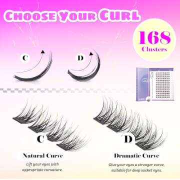 GAQQI Lash Clusters, GQ03 False Eyelashes DIY Lash Extensions C Curl 168PCS Cluster Lashes 16MM, Wispy and Natural Lash Wisps (GQ03,16mm,C Curl)
