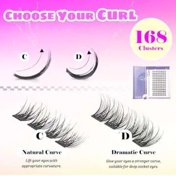 GAQQI Lash Clusters, GQ03 False Eyelashes DIY Lash Extensions C Curl 168PCS Cluster Lashes 16MM, Wispy and Natural Lash Wisps (GQ03,16mm,C Curl)