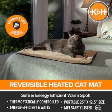 K&H Pet Products Heated Cat Bed Pad for Indoor Cats, Thermo-Kitty Mat Calming Warm Pet Heating Pad f...