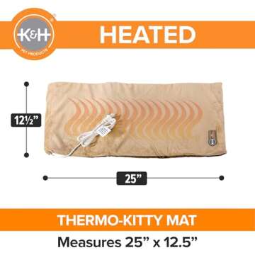 K&H Pet Products Heated Cat Bed Pad for Indoor Cats, Thermo-Kitty Mat Calming Warm Pet Heating Pad for Inside Pets, Machine Washable, Waterproof Heater, Safety Listed - 12.5 X 25in Mocha/Tan