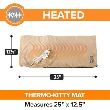 K&H Pet Products Heated Cat Bed Pad for Indoor Cats, Thermo-Kitty Mat Calming Warm Pet Heating Pad for Inside Pets, Machine Washable, Waterproof Heater, Safety Listed - 12.5 X 25in Mocha/Tan