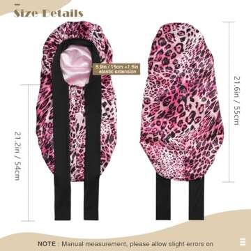 Kids Long Hair Bonnet for Sleeping - Double Layer Girls Elastic Satin Bonnet with Tie Band for Braid Curly Hair (Pink Leopard+Pink)