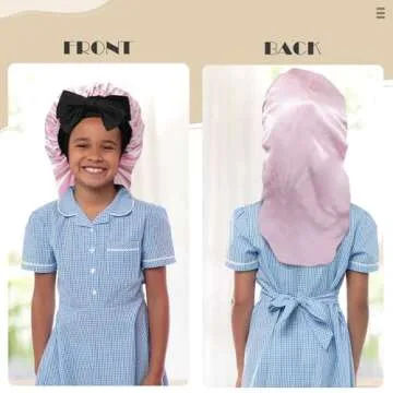 Kids Long Hair Bonnet for Sleeping - Double Layer Girls Elastic Satin Bonnet with Tie Band for Braid Curly Hair (Pink Leopard+Pink)