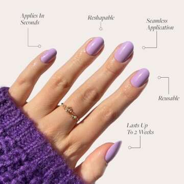 Glamnetic Press On Nails - Lilac | Solid Opaque Light Pastel Purple Round Nails, Reusable | 12 Sizes - 30 Nail Kit