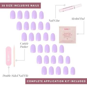 Glamnetic Press On Nails - Lilac | Solid Opaque Light Pastel Purple Round Nails, Reusable | 12 Sizes - 30 Nail Kit