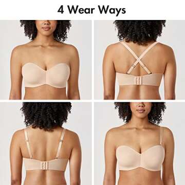 DELIMIRA Women's Strapless Bra Silicone-Free Minimizer Bandeau Plus Size Unlined Beige 42DD