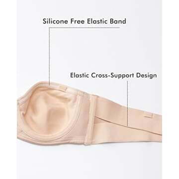 DELIMIRA Women's Strapless Bra Silicone-Free Minimizer Bandeau Plus Size Unlined Beige 42DD