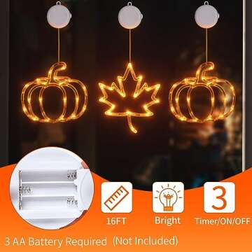 Fall Decor Lighted Window Decoration, 3 Pack Thanksgiving Maple Leaves & Pumpkin Lights, Battery Operated LED Fall Decorations for Home Autumn Thanksgiving Harvest Party Decorations