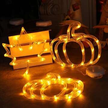 Fall Decor Lighted Window Decoration, 3 Pack Thanksgiving Maple Leaves & Pumpkin Lights, Battery Operated LED Fall Decorations for Home Autumn Thanksgiving Harvest Party Decorations