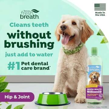 TropiClean Fresh Breath Plus Glucosamine for Hip & Joint Water Additive for Dogs| Breath Freshener and Teeth Cleaning Solution | 33.8oz.