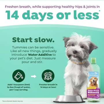 TropiClean Fresh Breath Plus Glucosamine for Hip & Joint Water Additive for Dogs| Breath Freshener and Teeth Cleaning Solution | 33.8oz.