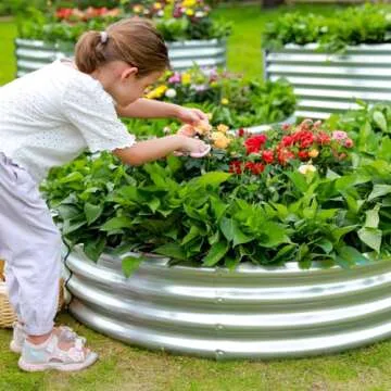 AHEONLAR 2PCs 2x2x1ft Round Galvanized Raised Metal Garden Bed Kits, Galvanized Metal Raised Garden Bed Large Metal Planter Outdoor for Herbs, Flowers, Vegetables,
